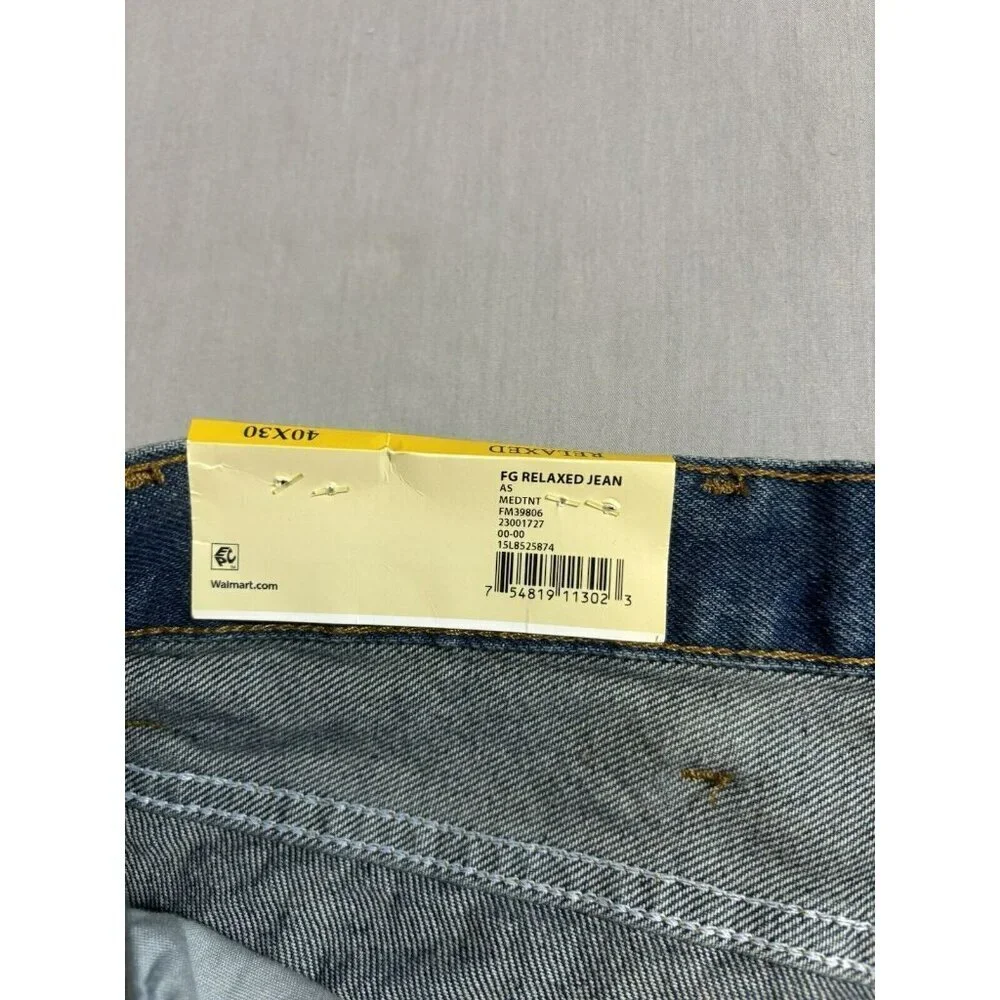 NEW NWT 40X30 Faded Glory Blue Light Stonewash Relaxed Fit Straight Denim Jeans
